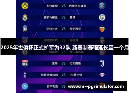 2025年世俱杯正式扩军为32队 新赛制赛程延长至一个月